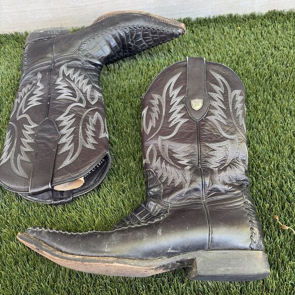 Wild West Crocodile Leather Toe Cowboy Western Boots Handcrafted Sz 8 Black main image 13